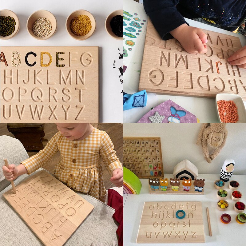 Wooden Montessori English Alphabet and Numbers Geometric Cognitive Board - Early Learning Toy - ToylandEU