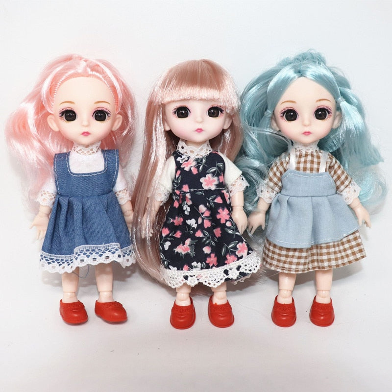Bjd 16cm Movable Joint Doll with Real 3D Eyes and High-end Fashion Dress - DIY Girl Toy Best Gift