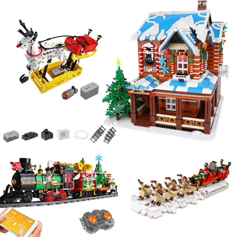 Mould King 10015 Christmas Series Electric RC Track Train Winter House - ToylandEU
