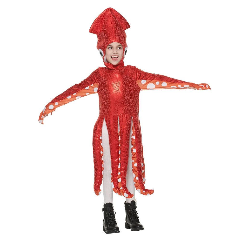 Adorable Kids' Red Octopus Costume - Perfect for Halloween Fun!