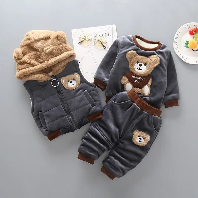 Infant Cotton Hooded Jacket, Warm Coat, and Baby Pants Set for Winter - ToylandEU