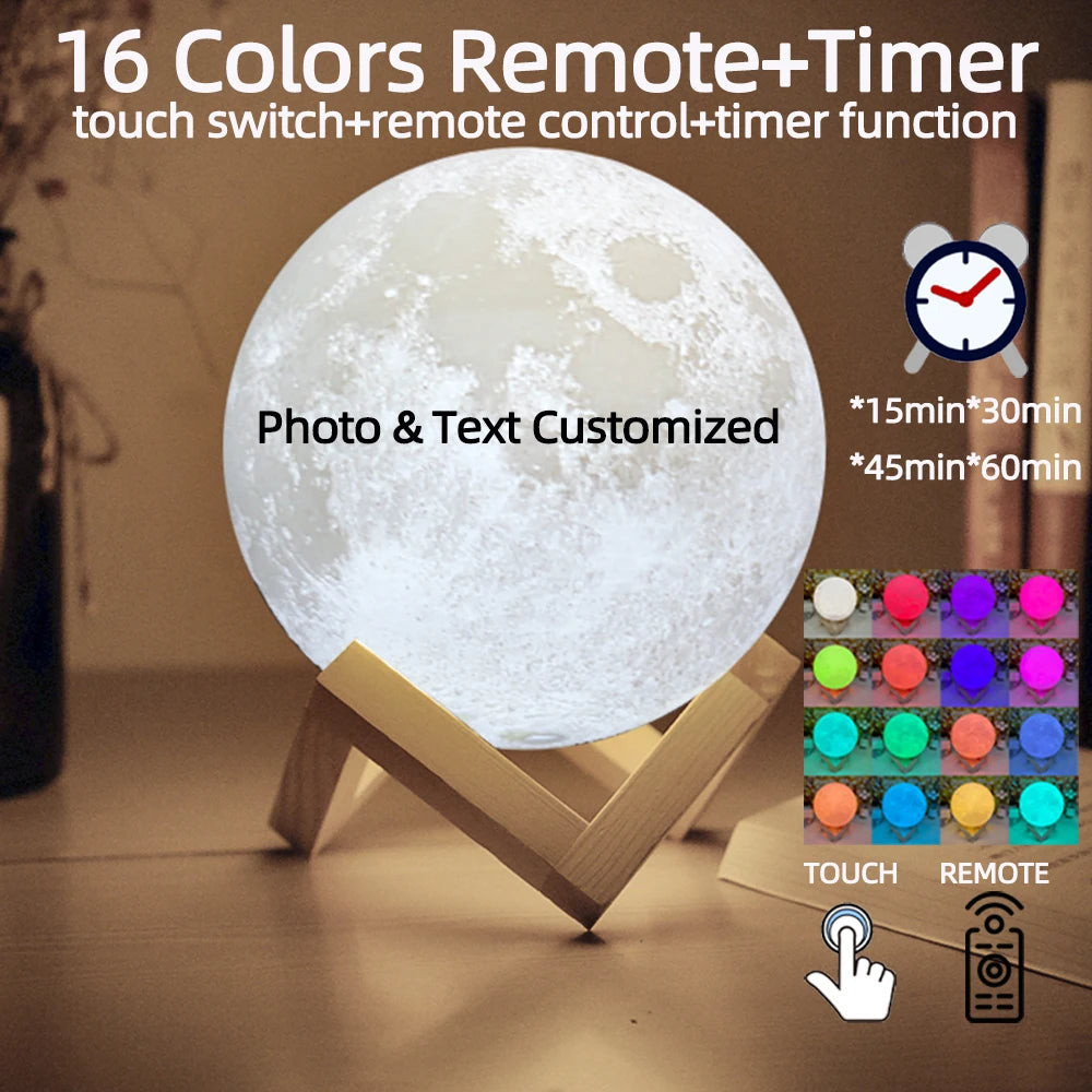 3D Printed Moon Lamp | USB Rechargeable | LED Night Light | Custom Photo