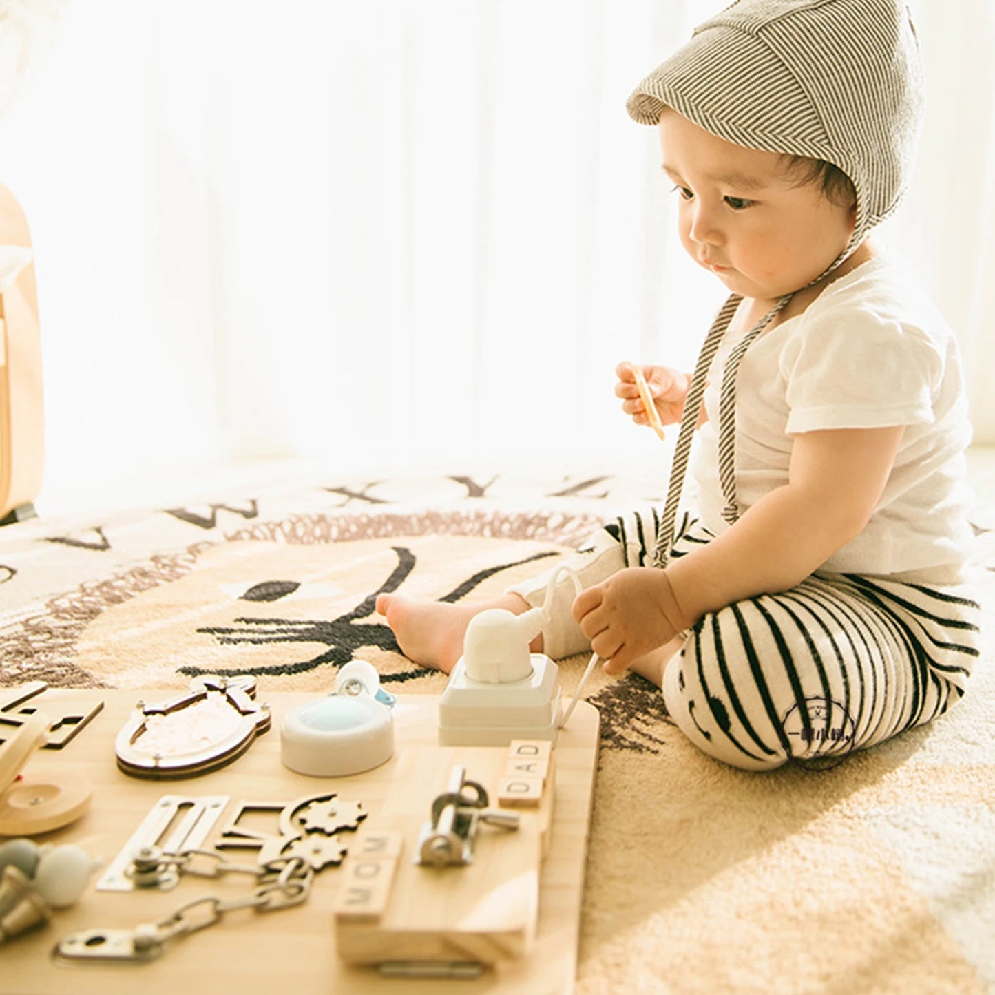 Montessori Wooden Busy Board - Fun Learning Toy for Toddlers 1-3 Years