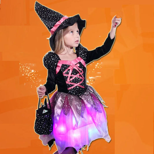 Girls' Glow-in-the-Dark LED Witch Dress for Halloween & Cosplay