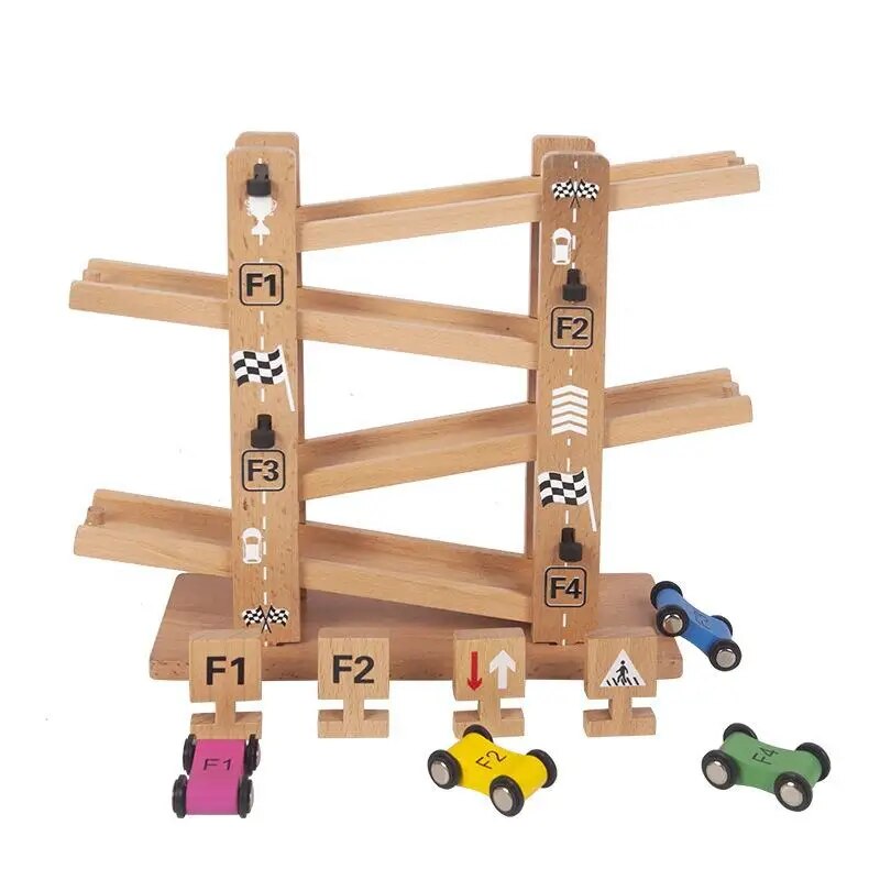 Kids Montessori Wooden Ladder Gliding Car Toy for Children's Motor Skills Development
