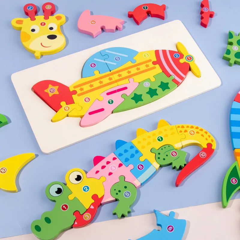 Wooden Puzzle | 3D Cartoon Animal | Montessori Early Education Toy | Big Size
