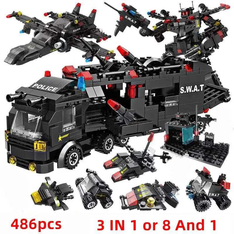 Premium Lego Compatible Building Blocks Set Multi Vehicle City Police Station Bus Car Helicopter Army Trucks For Kids - ToylandEU