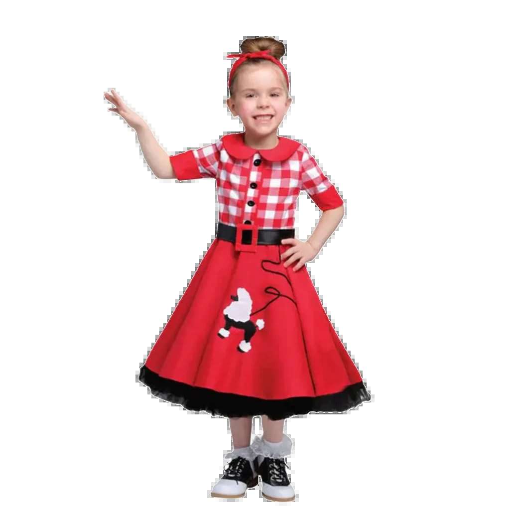 Fifties-Inspired Red Plaid and Blue Dot Dress for Halloween Parent-Child Costume Series