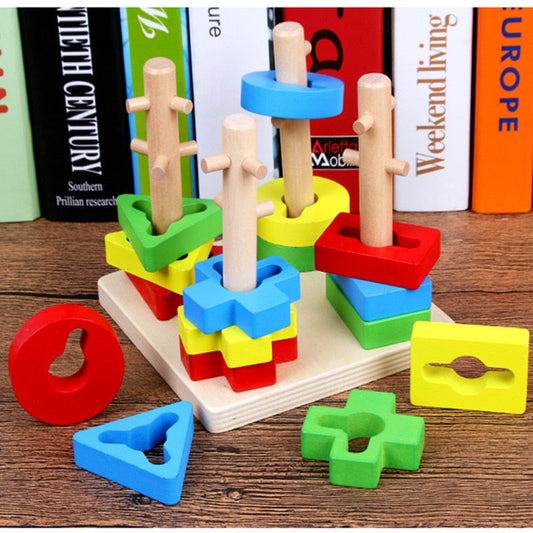 Wooden Geometric Shape Building Block Matching Toys - ToylandEU