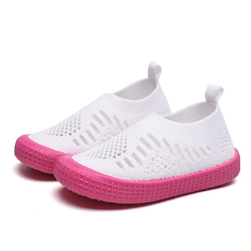 Fashionable Breathable Kids Sneakers in White with Cut-outs