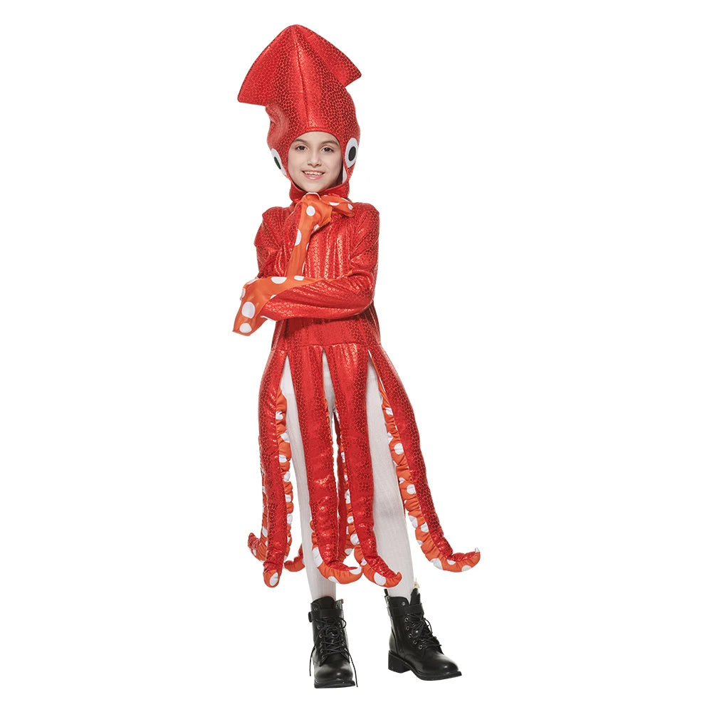 Charming Red Octopus Costume for Kids - Perfect Halloween Costume!