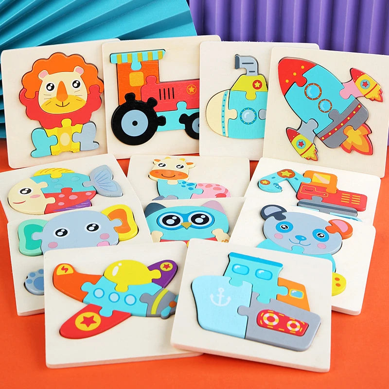 Wooden Puzzle | 3D Cartoon Animals | Educational Early Learning Toy | Unisex
