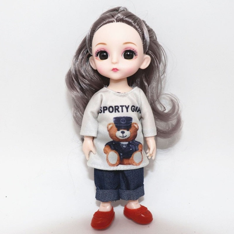 Bjd 16cm Movable Joint Doll with Real 3D Eyes and High-end Fashion Dress - DIY Girl Toy Best Gift