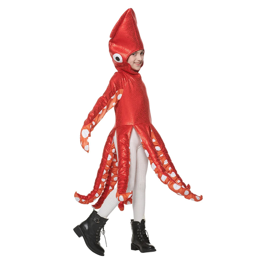 Adorable Red Octopus Costume for Kids - Unisex Halloween Fun by Eraspooky