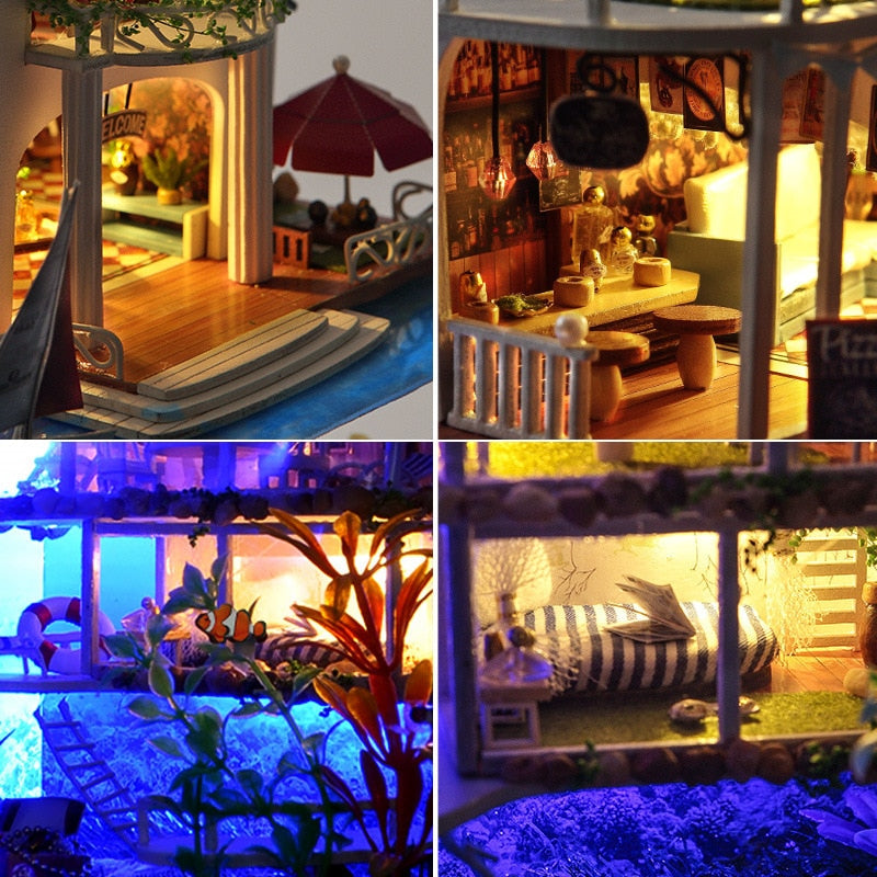 Sea Villa Wooden DIY Miniature Dollhouse Kit with Furniture - Kids Birthday Gift - ToylandEU