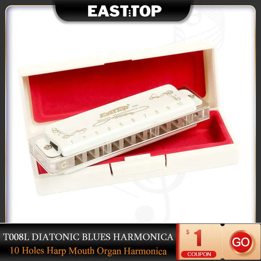 EASTTOP T008L Diatonic Blues Harmonica Key of D 10 Holes Harp Mouth - ToylandEU