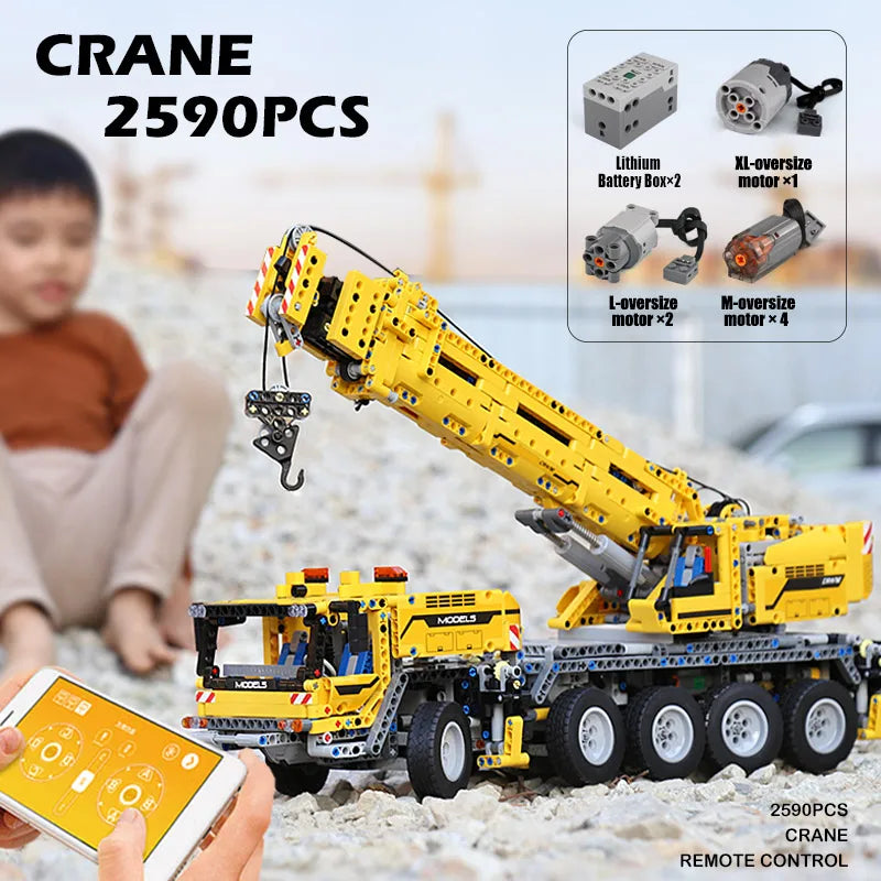 Remote-Controlled Crane Truck Building Set - MOULD KING 13107