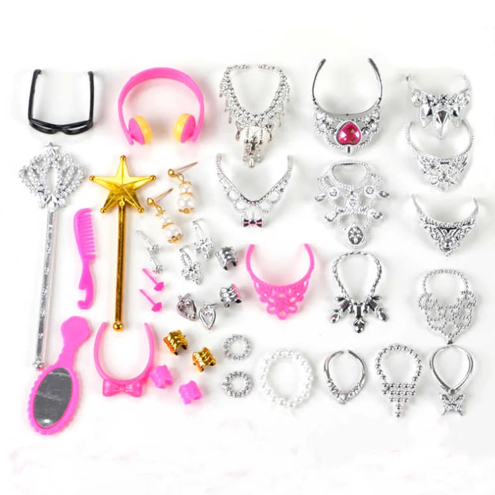 Barbie Doll Accessories Set With Fashion Dress And Shoes