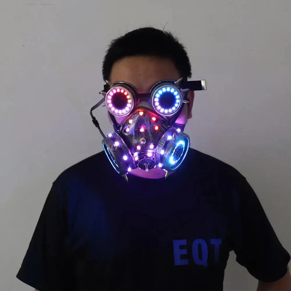Full color LED lighting Steampunk Glasses Gas Masks Goggles Cosplay Bar Props Gothic Anti-Fog Haze Men and Women Mask - ToylandEU