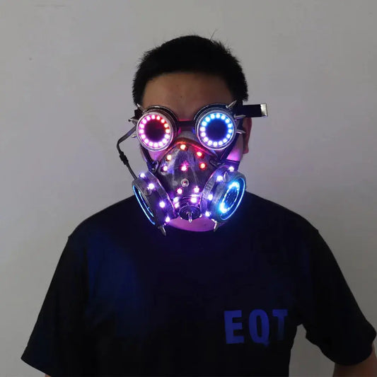 Full color LED lighting Steampunk Glasses Gas Masks Goggles Cosplay Bar Props Gothic Anti-Fog Haze Men and Women Mask - ToylandEU