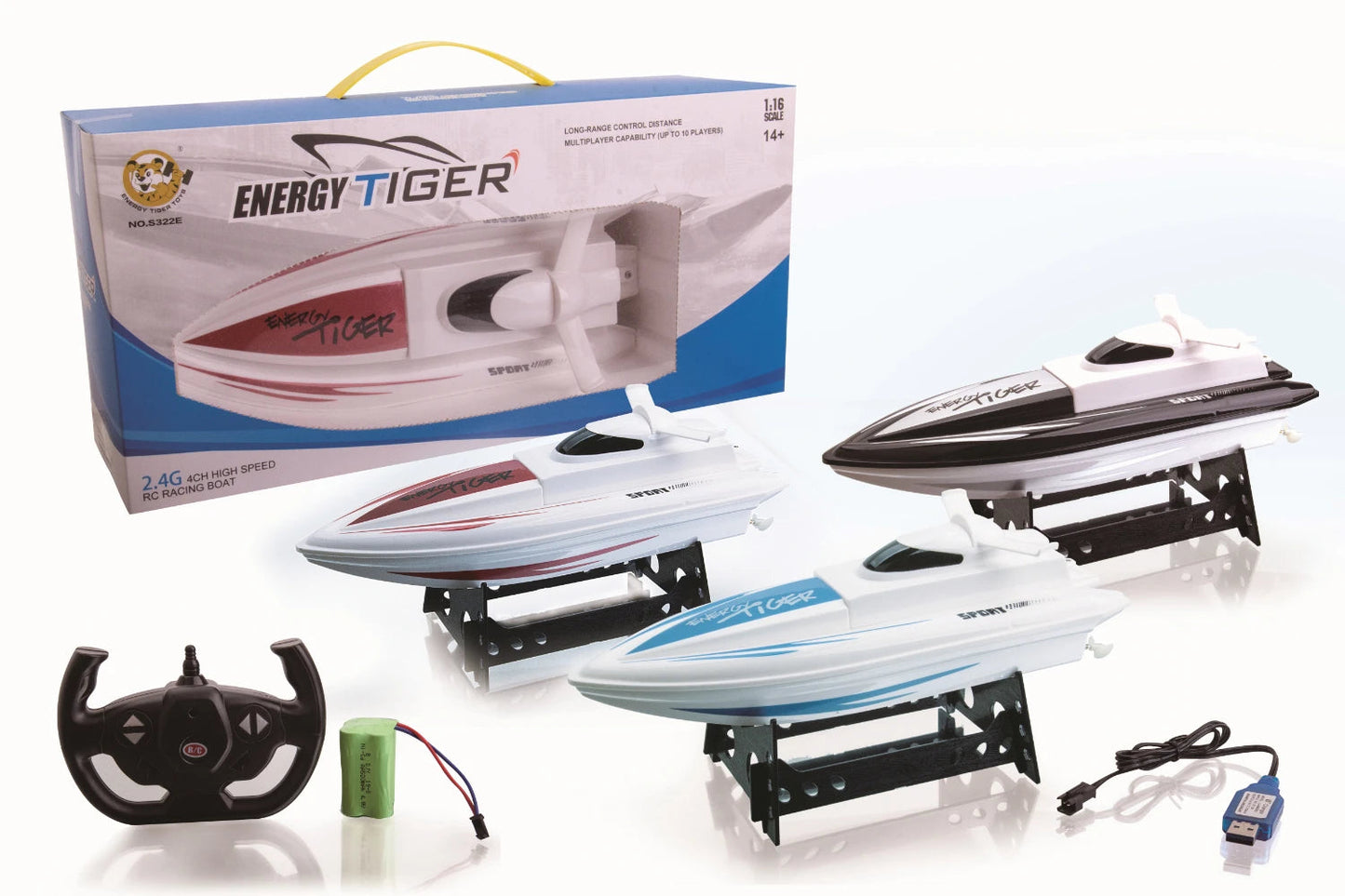 RC Boat 4.8v 500MAH 1:16 40 km/h High Speed Remote Control Boat 2.4g 4 - ToylandEU