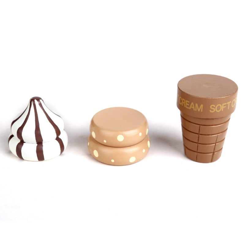 Wooden Kitchen Ice Cream Pretend Play Toy Set for Children, Magnetic Vanilla Chocolate -5