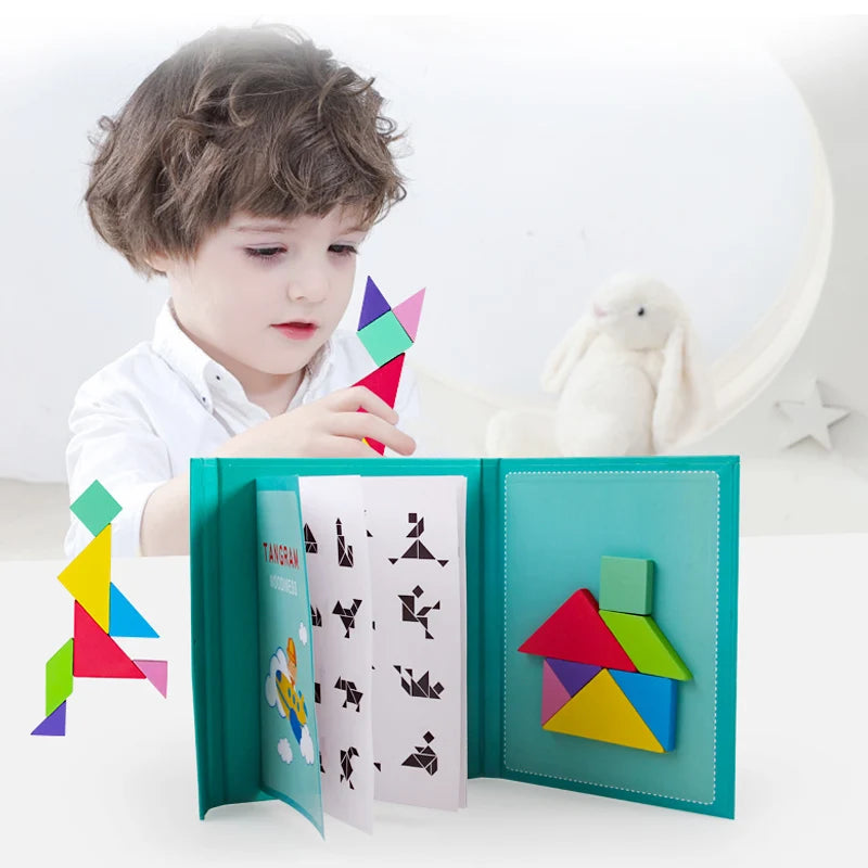 Magnetic Jigsaw Puzzle | 3D Geometric Tangram | Wooden Educational Toy