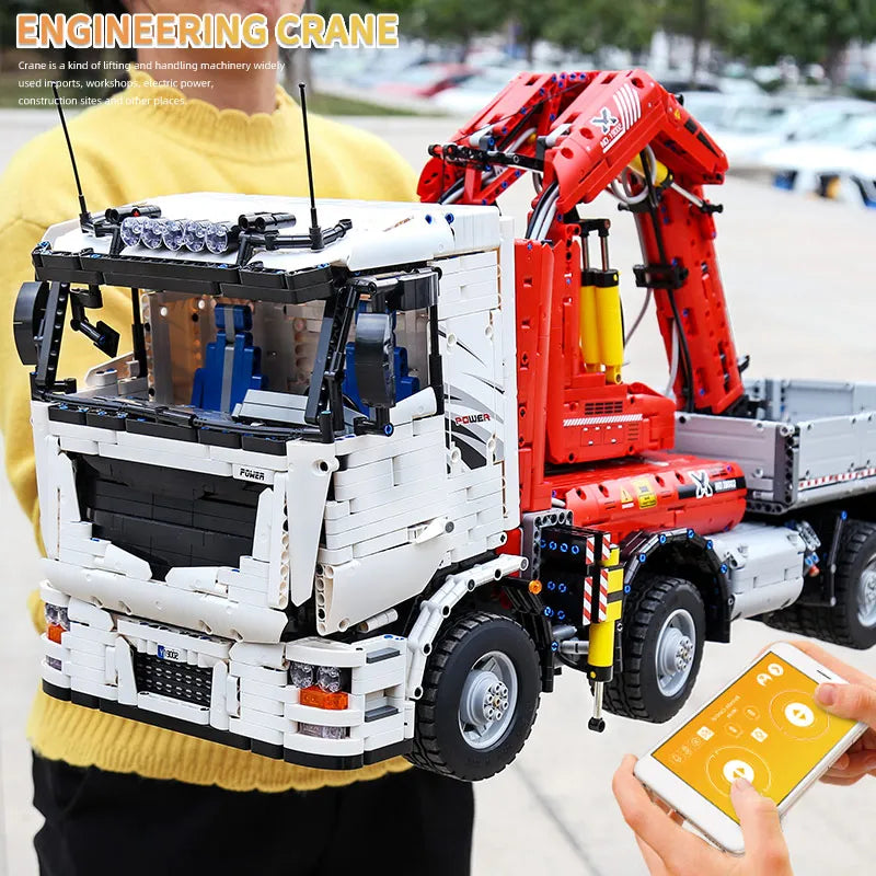 App-Controlled Motorized Pneumatic Crane Truck Building Blocks Model - Mould King 19002 Technical Toys for Kids Gifts