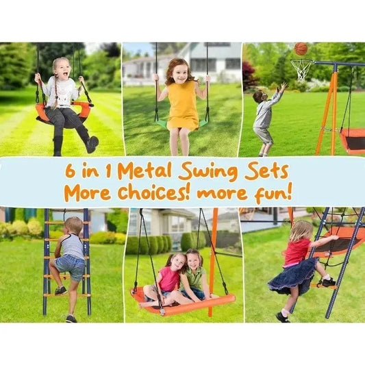  Heavy Duty Backyard Swing Set Metal Playset Six In One -  ToylandEU™
