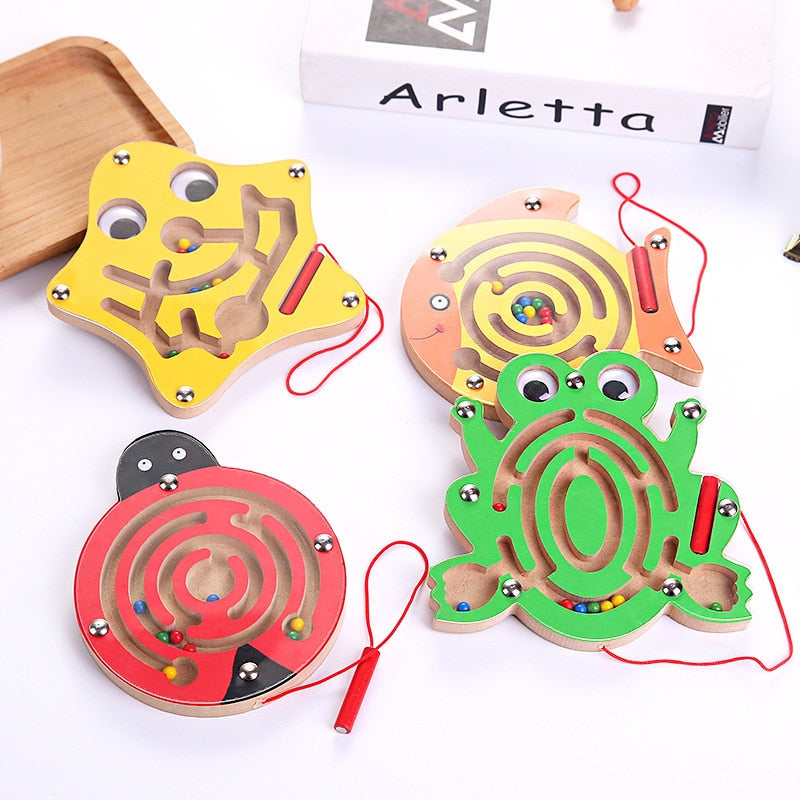 Kids' Wooden Magnetic Maze Handwriting Toy with Animal Shapes