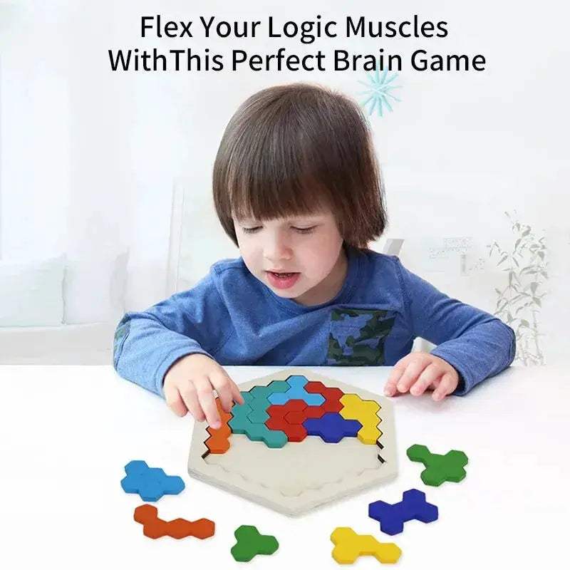  Hexagonal Wooden Puzzles For Kids Tangram Board Premium -  ToylandEU™