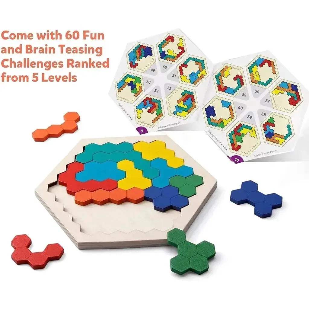  Hexagonal Wooden Puzzles For Kids Tangram Board Premium -  ToylandEU™