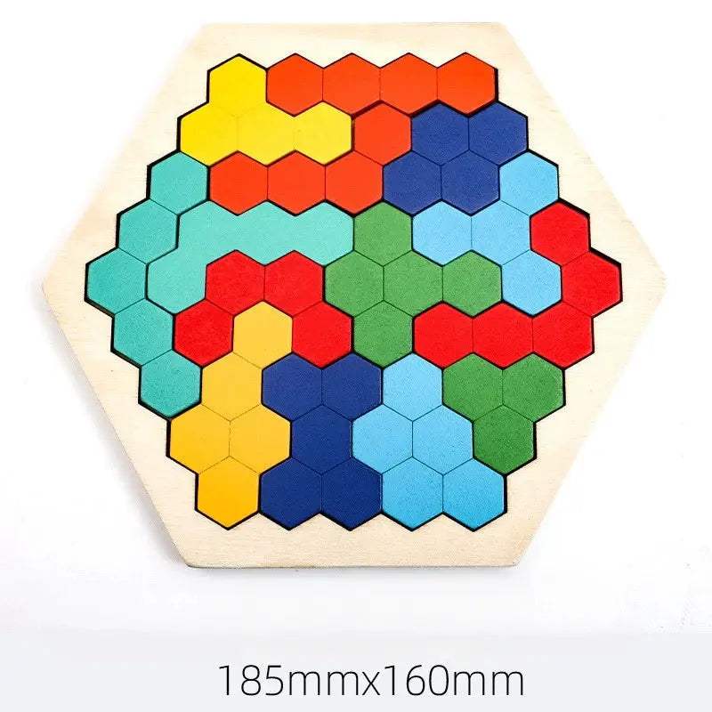  Hexagonal Wooden Puzzles For Kids Tangram Board Premium -  ToylandEU™