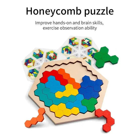  Hexagonal Wooden Puzzles For Kids Tangram Board Premium -  ToylandEU™