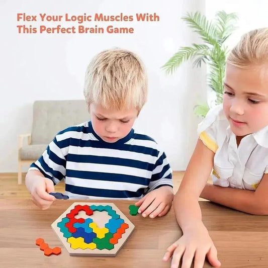  Hexagonal Wooden Puzzles For Kids Tangram Board Premium -  ToylandEU™