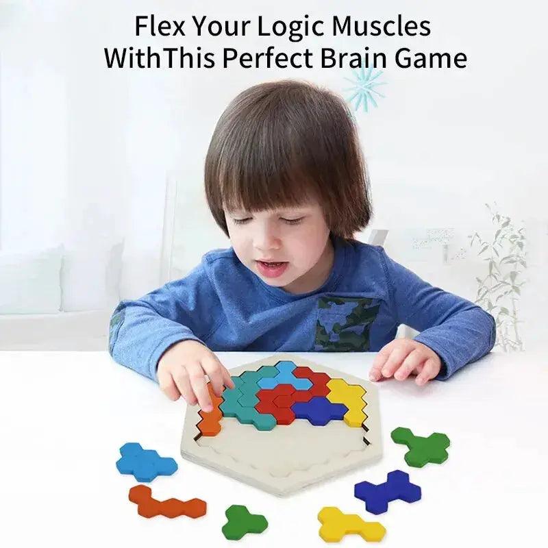 Hexagonal Wooden Puzzles For Kids Tangram Board Premium -  ToylandEU™