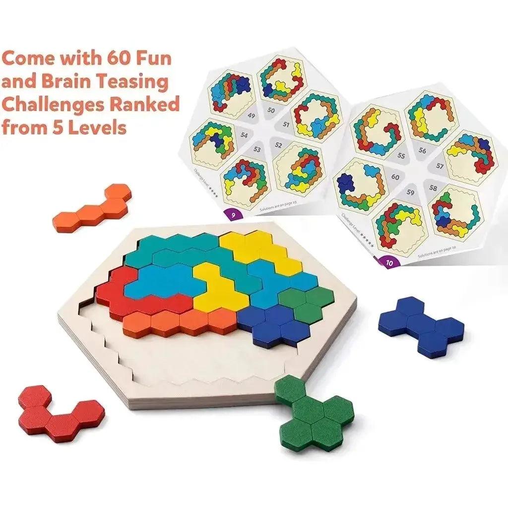  Hexagonal Wooden Puzzles For Kids Tangram Board Premium -  ToylandEU™