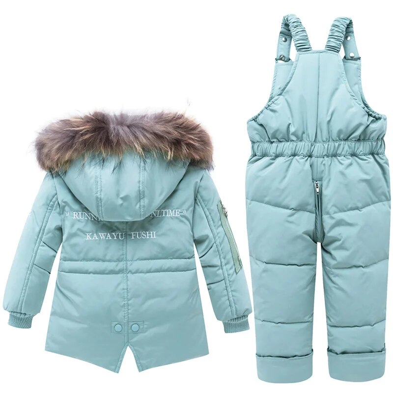 Winter Down Jacket with Real Fur Hood for Boys & Girls - 2 PCS Coat + Trousers Clothing Set - ToylandEU