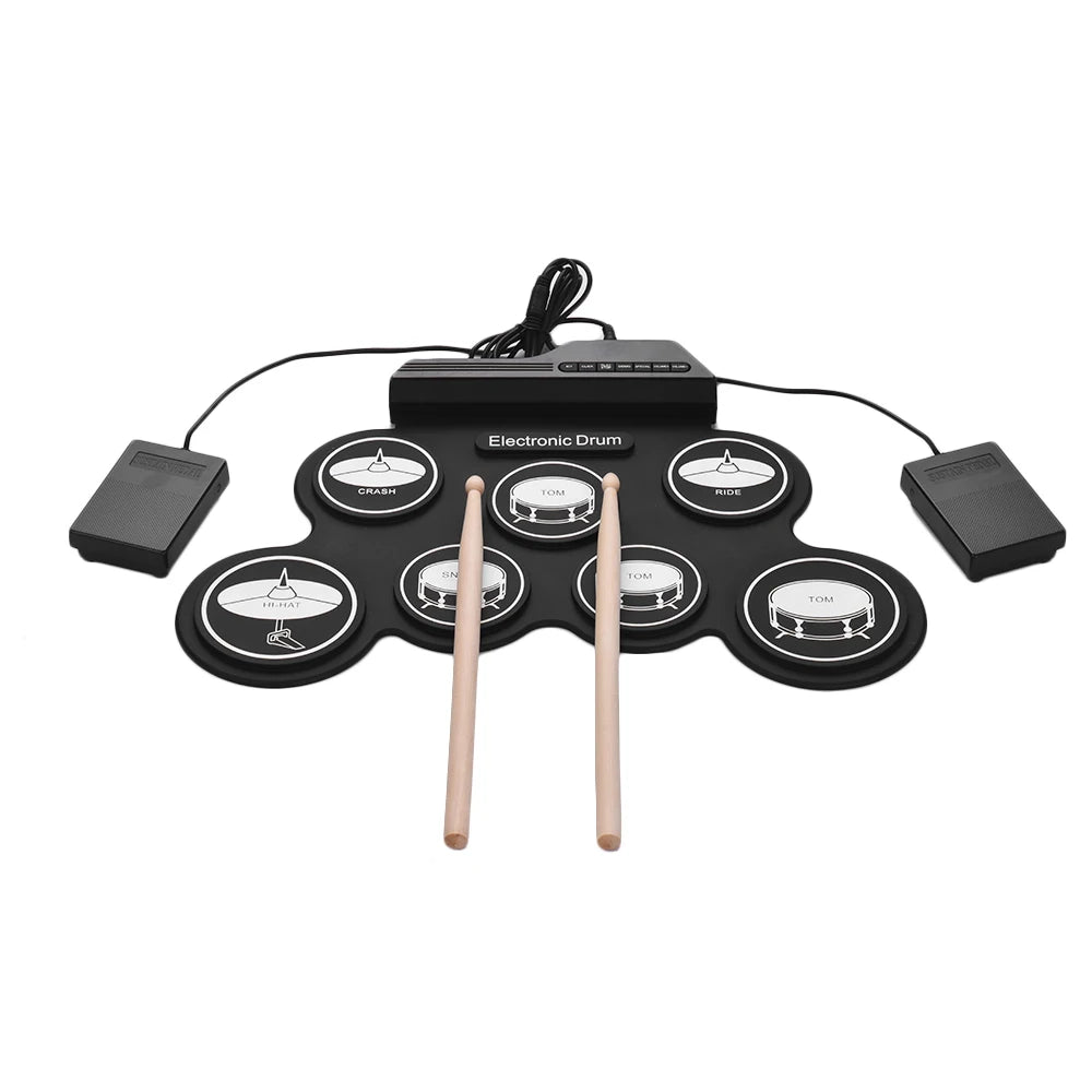 Compact Portable Digital Electronic Drum Set with USB Connectivity and Foldable Silicone Pads - ToylandEU