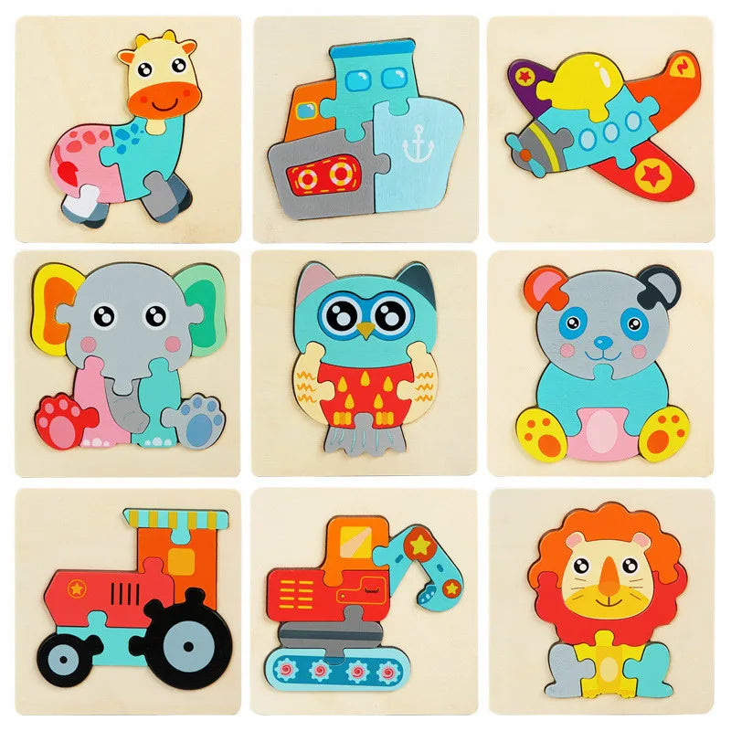 Wooden Puzzle | 3D Cartoon Animals | Educational Early Learning Toy | Unisex