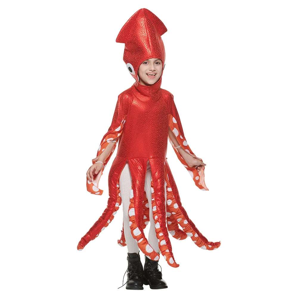 Cute Red Octopus Halloween Costume for Kids - Eraspooky Child Squid Outfit with Hood