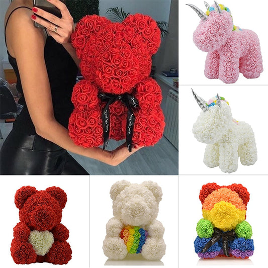 Valentines Day Rose Foam Bear Teddy Bear with Artificial Roses - Perfect Gift for Her - ToylandEU
