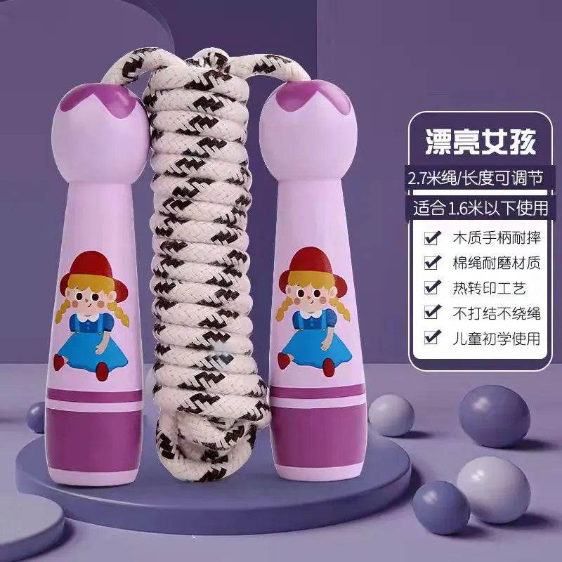 High-Quality Children's Skipping Rope with Adjustable Cotton Design and Natural Wooden Handles for Fitness Training and Fun Exercise - ToylandEU