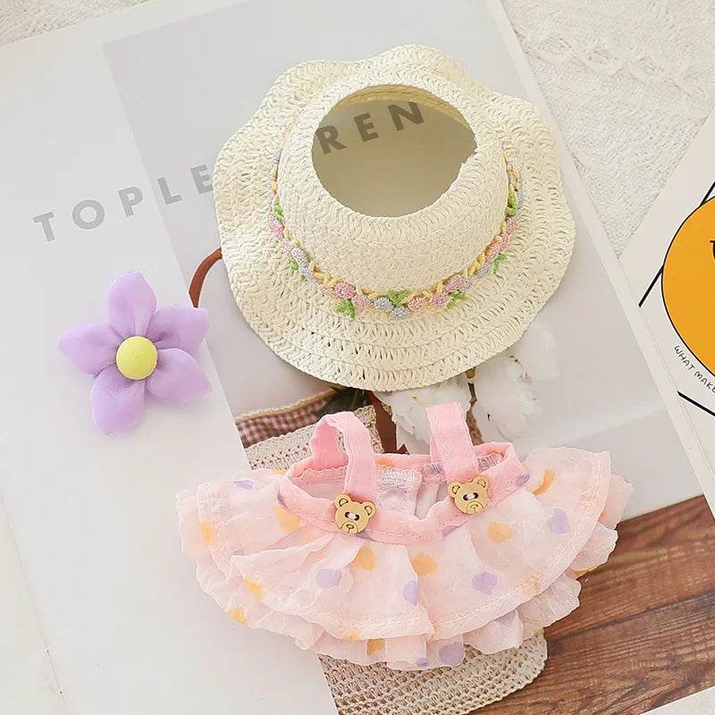 High Quality Doll Clothes Summer Straw Hat Skirt for 17cm Labubu Dolls Girls Party Accessories Labubu - ToylandEU