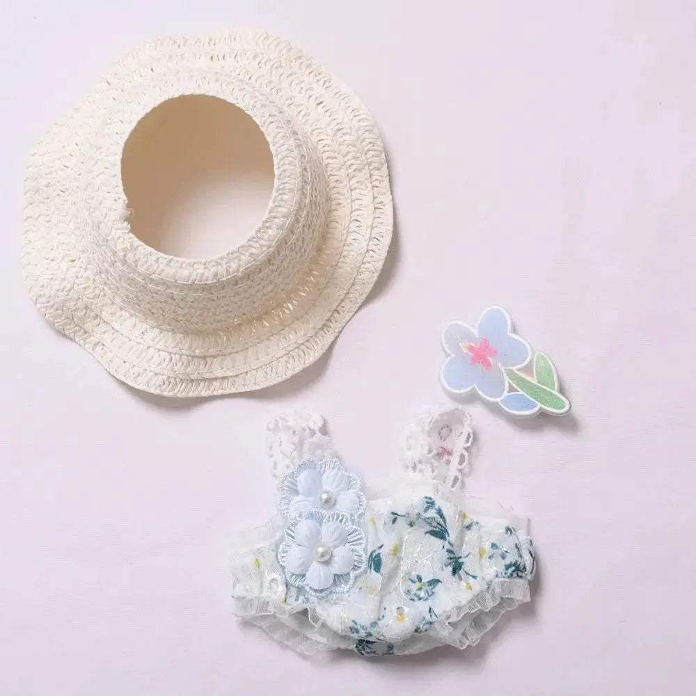 High-Quality Plush Doll Clothing Set with Blue Flower Skirt and Straw Hat for Labubu Plush Toys Ages 0-14 Years Labubu - ToylandEU