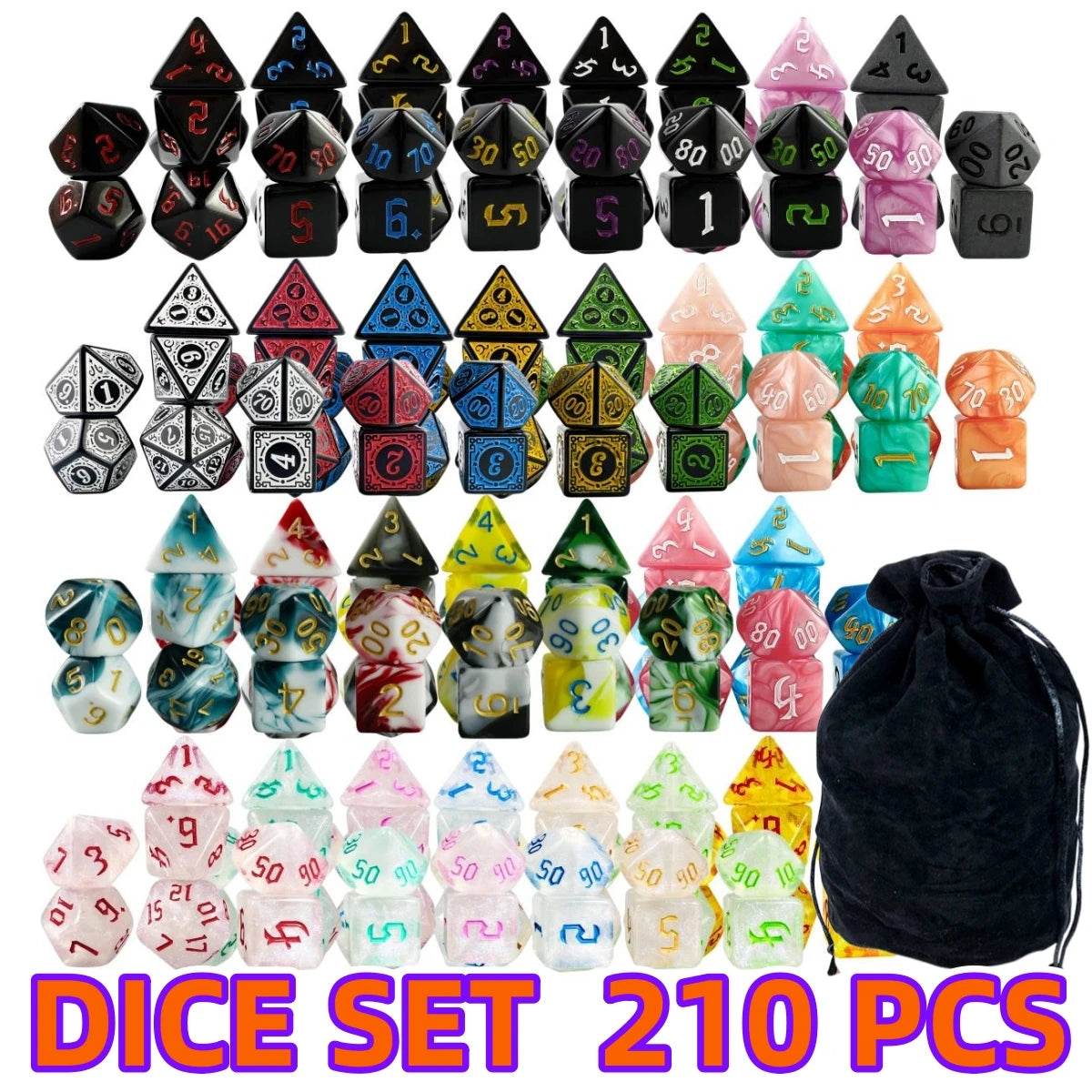 High Quality Polyhedral Dice Set Assorted Styles with Velvet Bag for DND RPG Board Games - ToylandEU