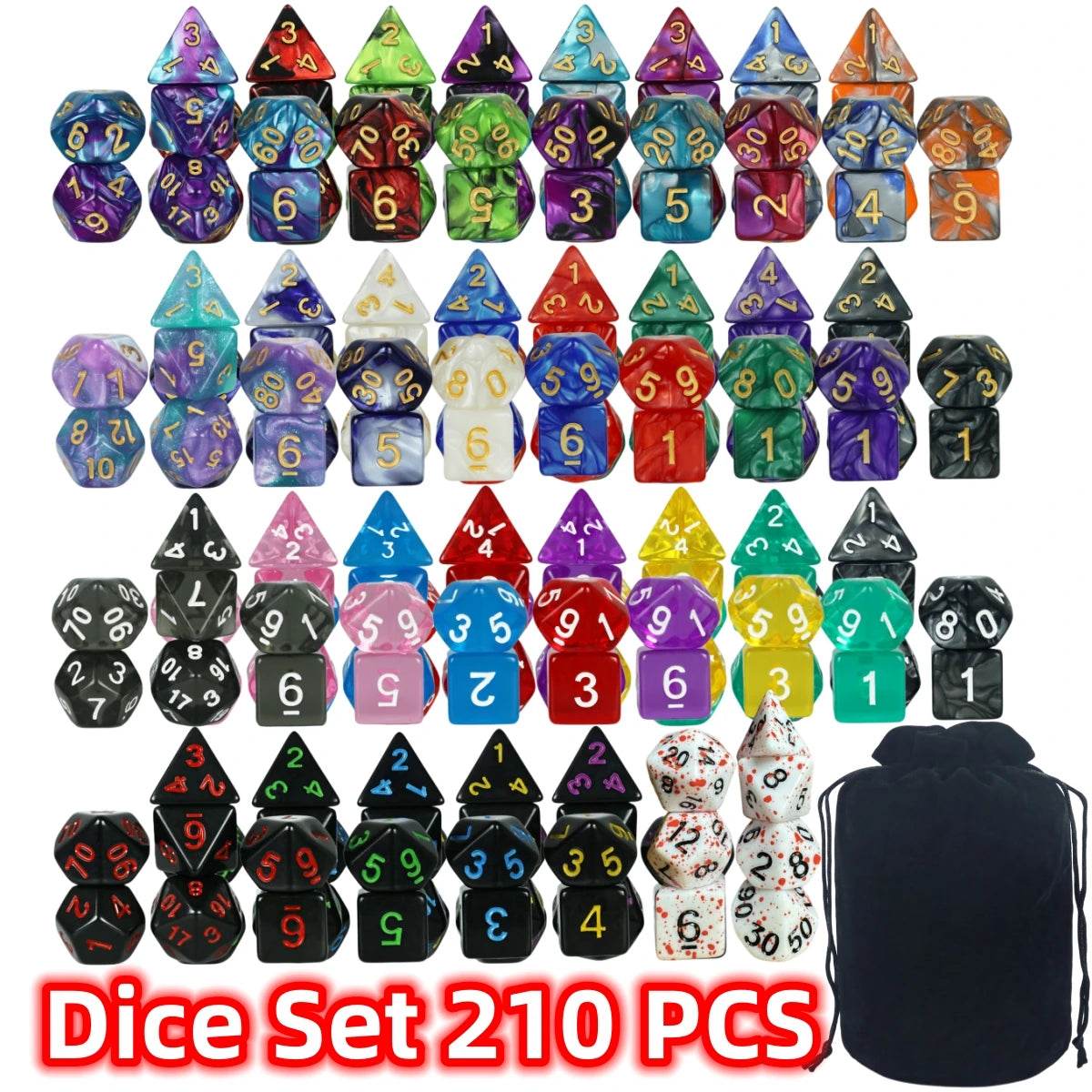 High Quality Polyhedral Dice Set Assorted Styles with Velvet Bag for DND RPG Board Games - ToylandEU