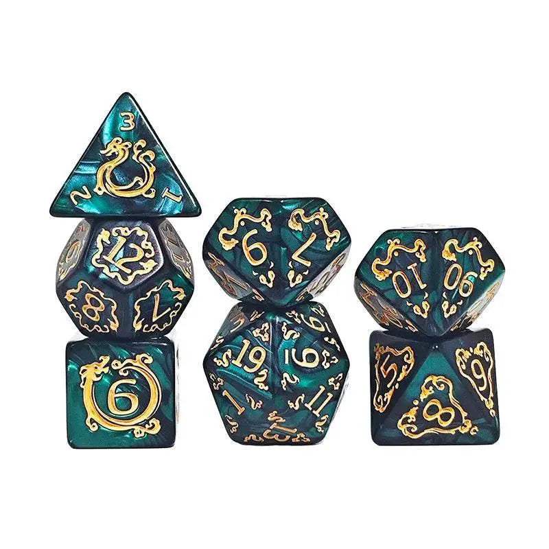 High Quality Polyhedral Dice Set with Dragon Pattern for Dungeons and Dragons Tabletop Games - ToylandEU