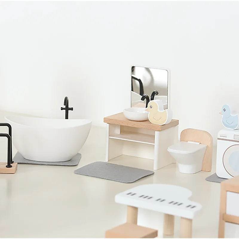 High-Quality Wooden Dollhouse Furniture Set Miniature Bedroom and Kitchen Accessories for Kids Aged 3 to 6 - ToylandEU