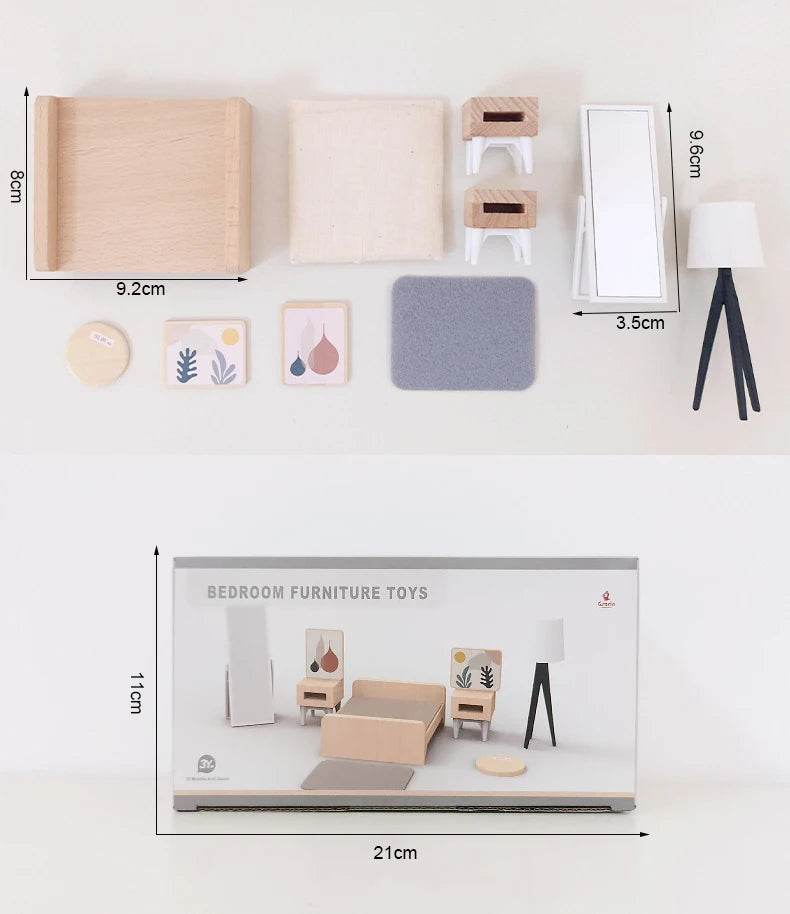 High-Quality Wooden Dollhouse Furniture Set Miniature Bedroom and Kitchen Accessories for Kids Aged 3 to 6 - ToylandEU